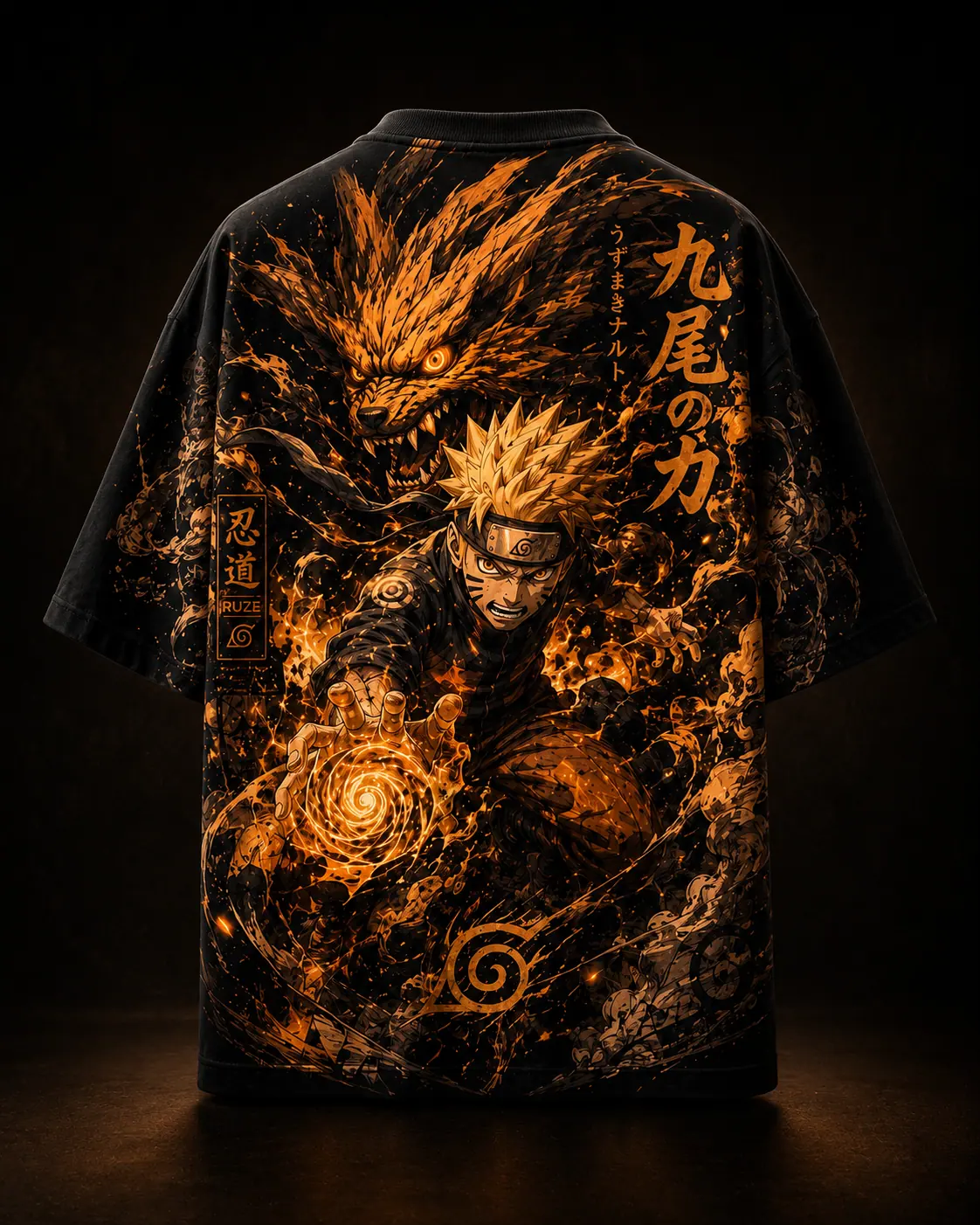 RUZE Naruto Black Chakra Oversized Tee model view