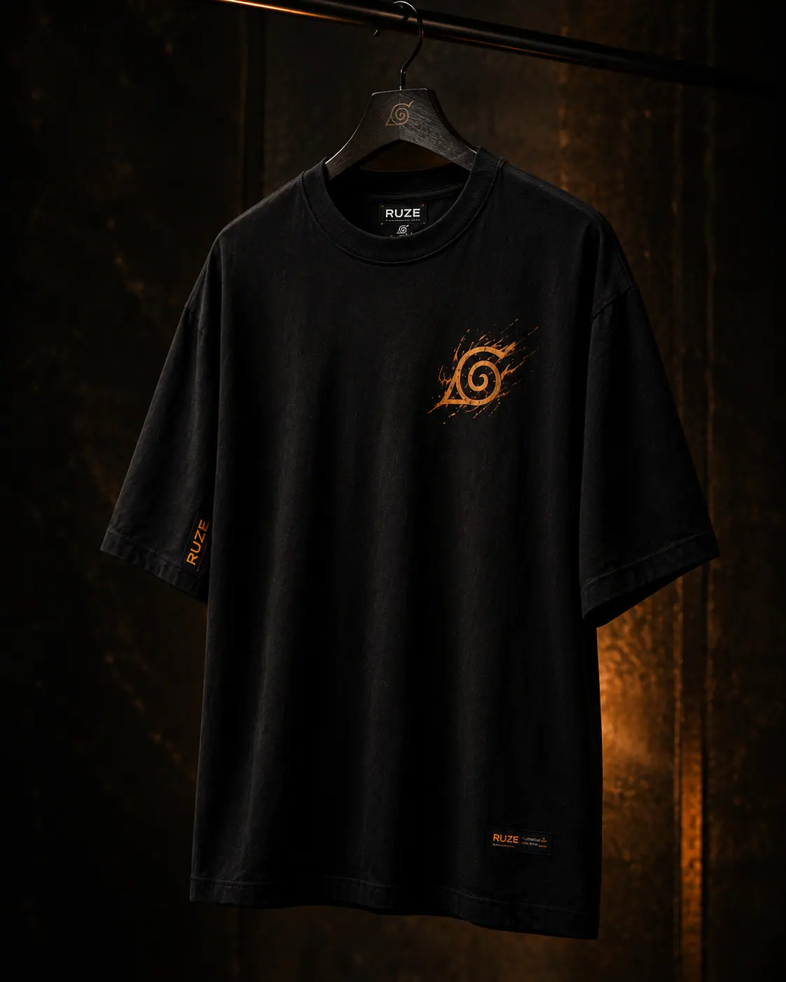 RUZE Naruto Black Chakra Oversized Tee fabric and print detail
