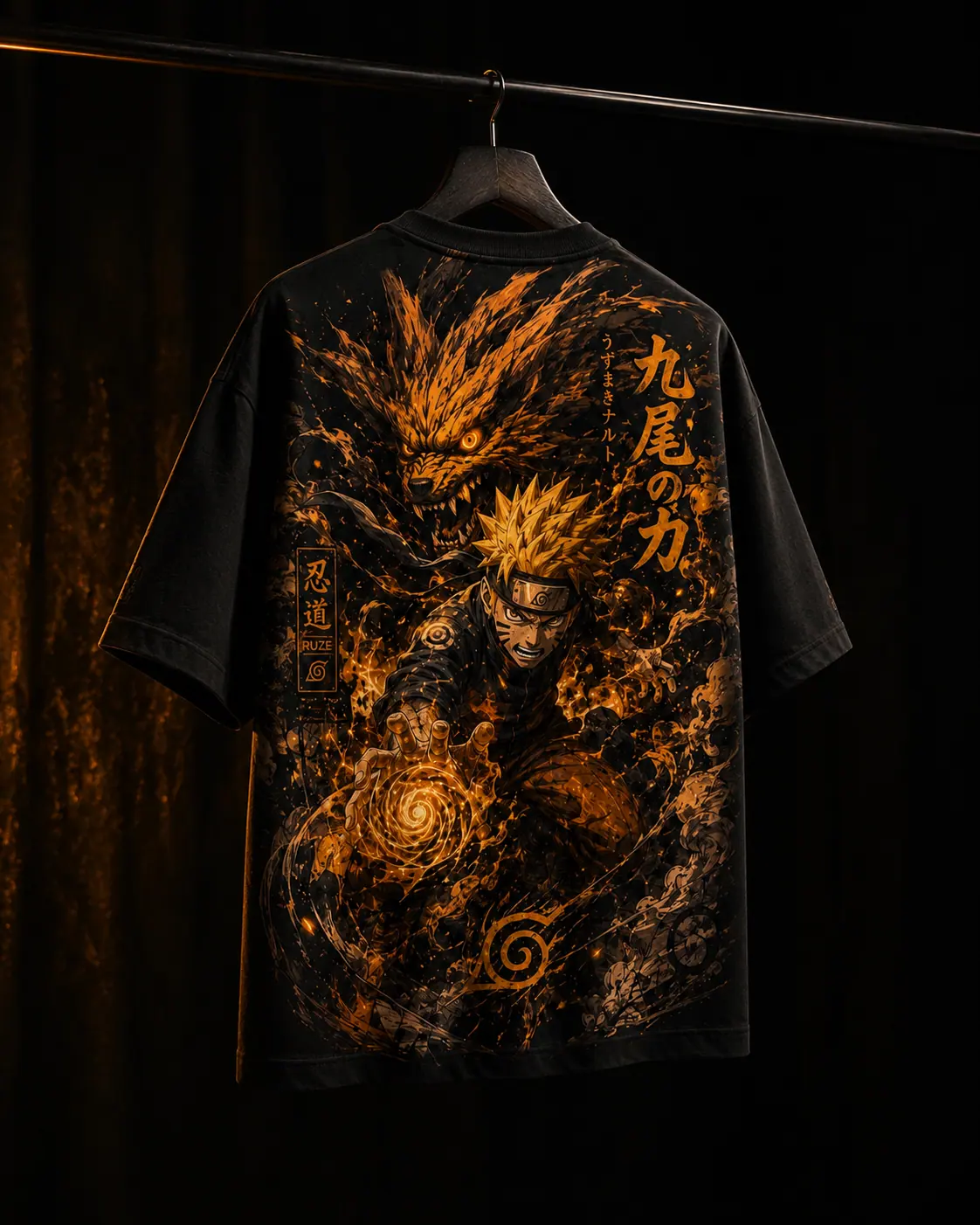 RUZE Naruto Black Chakra Oversized Tee neck label detail