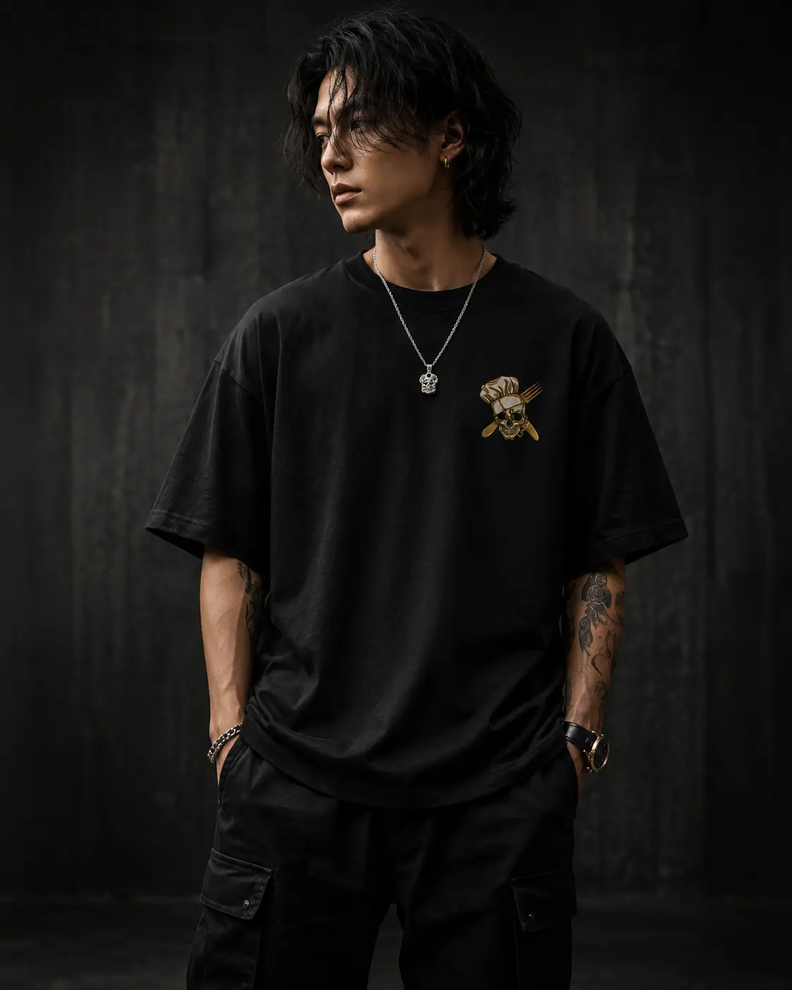 RUZE Sanji Black Leg Oversized Tee fabric and print detail