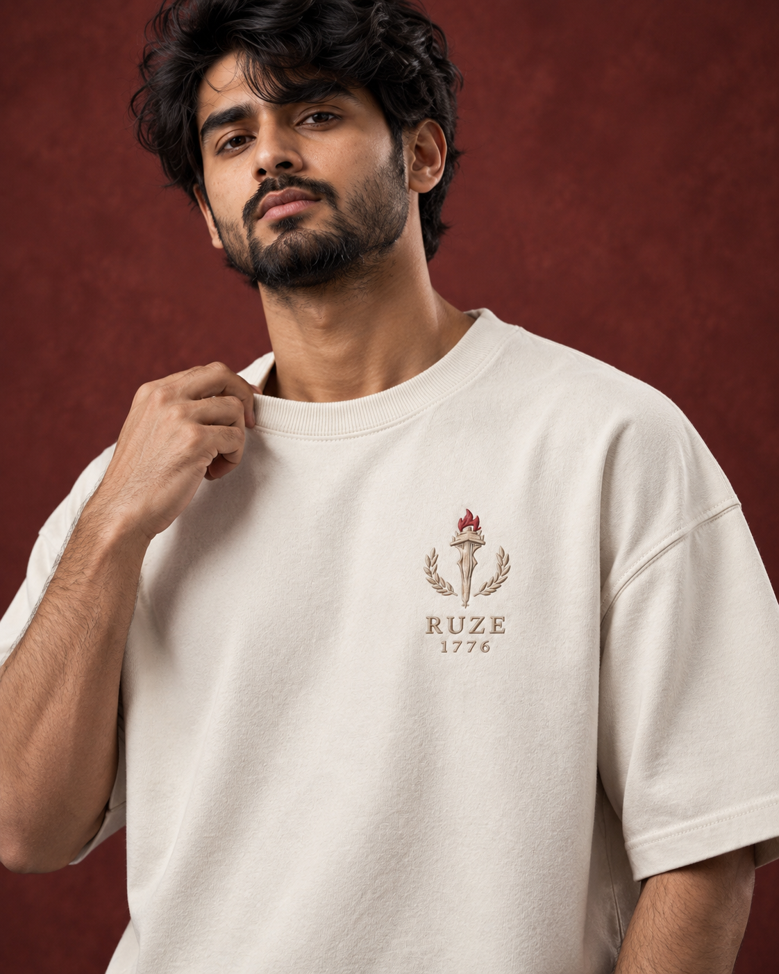 Unbroken Signal off-white oversized T-shirt front — RUZE