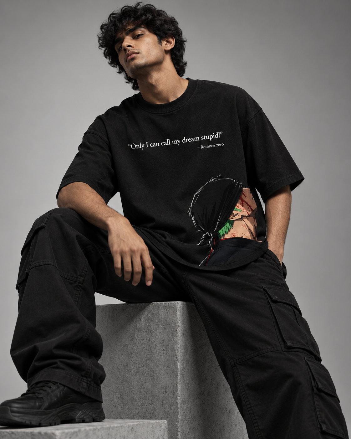 RUZE Against Doubt 240 GSM oversized T-shirt — front graphic composition detail macro