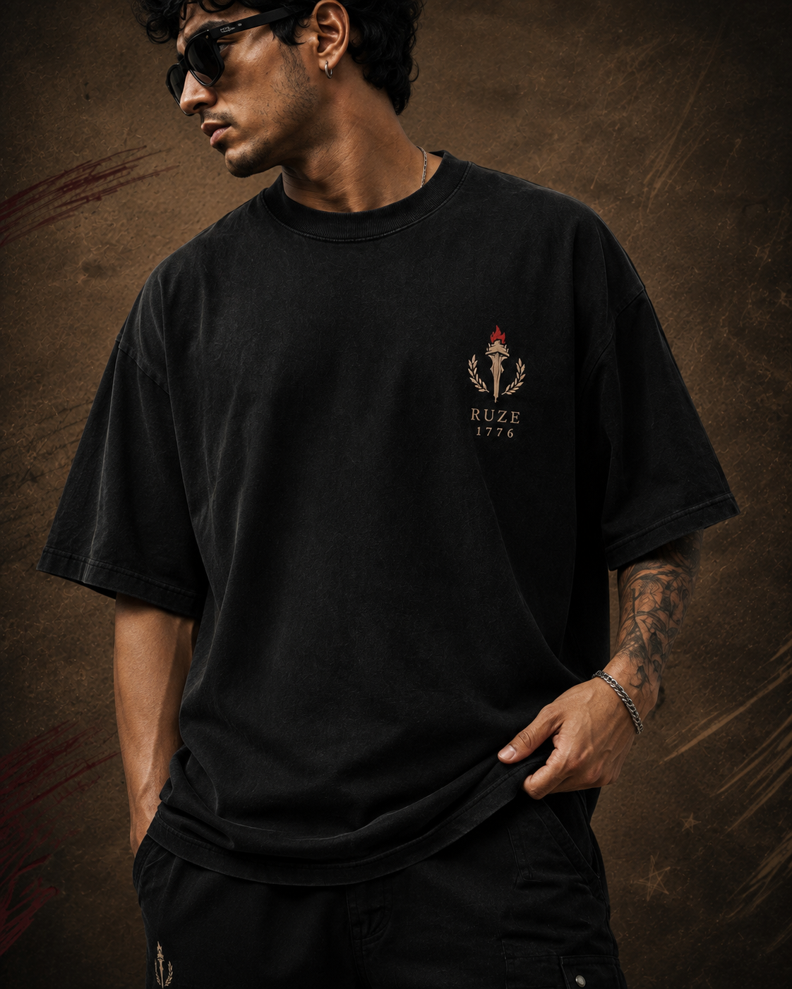 Stand Unmoved unisex oversized T-shirt – female front and back dual view