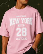 District 28 oversized T-shirt front graphic close-up on female model