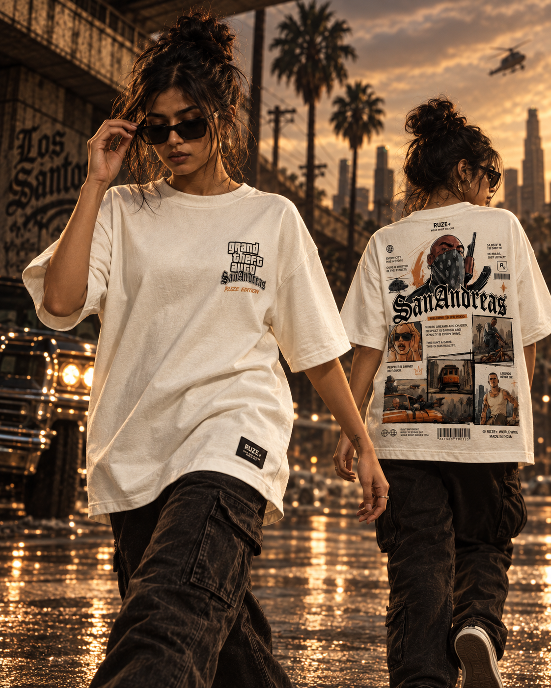 RUZE Street Code oversized T-shirt front and back editorial