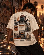 RUZE Street Code oversized T-shirt male seated lifestyle editorial