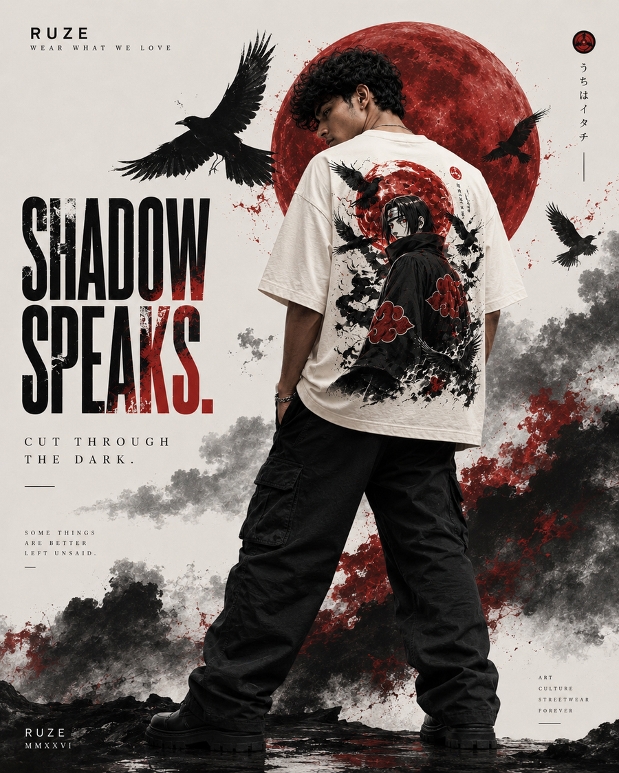 RUZE Crimson Veil off-white oversized T-shirt front campaign view