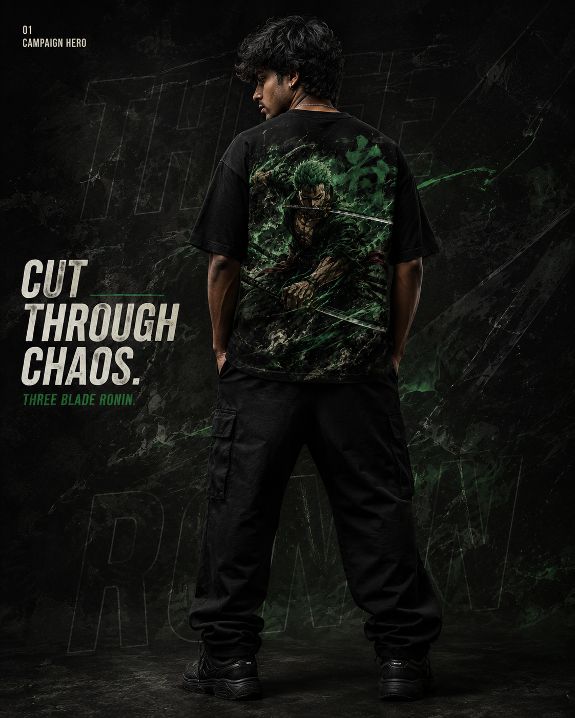 RUZE Iron Vow black oversized T-shirt back graphic — campaign hero cut through chaos