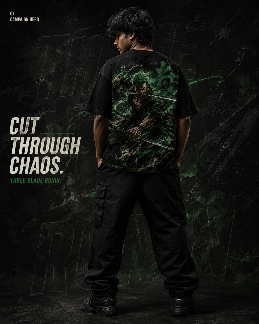 RUZE Iron Vow black oversized T-shirt back graphic — campaign hero cut through chaos